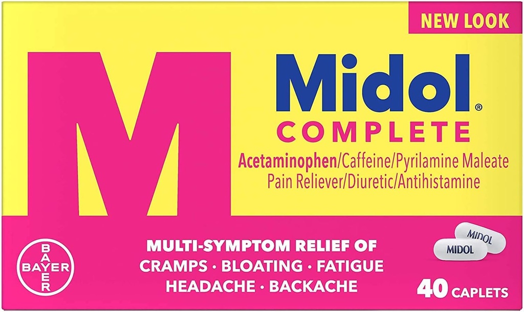 Midol Complete Εμμηνορρυσιακός Πόνος Relief Caplets with Acetaminophen for Menstrual Symptom Relief - 40 Count (Pack of 3)