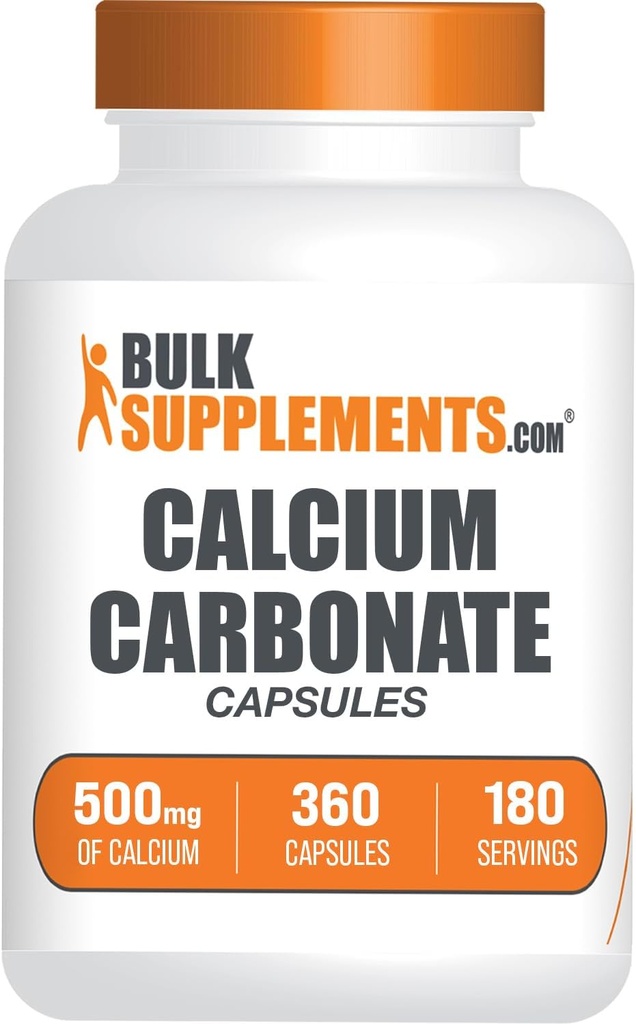 BulkSupplements.comuba Carbonate Capsules - Kalsiyum Karbonat Supplement, Kalsiyum Karbonat 500 mg - Kalsiyum Tamam, Gluten Free, 2 Capsules per Service, 360 Capsules (Pack of 1)