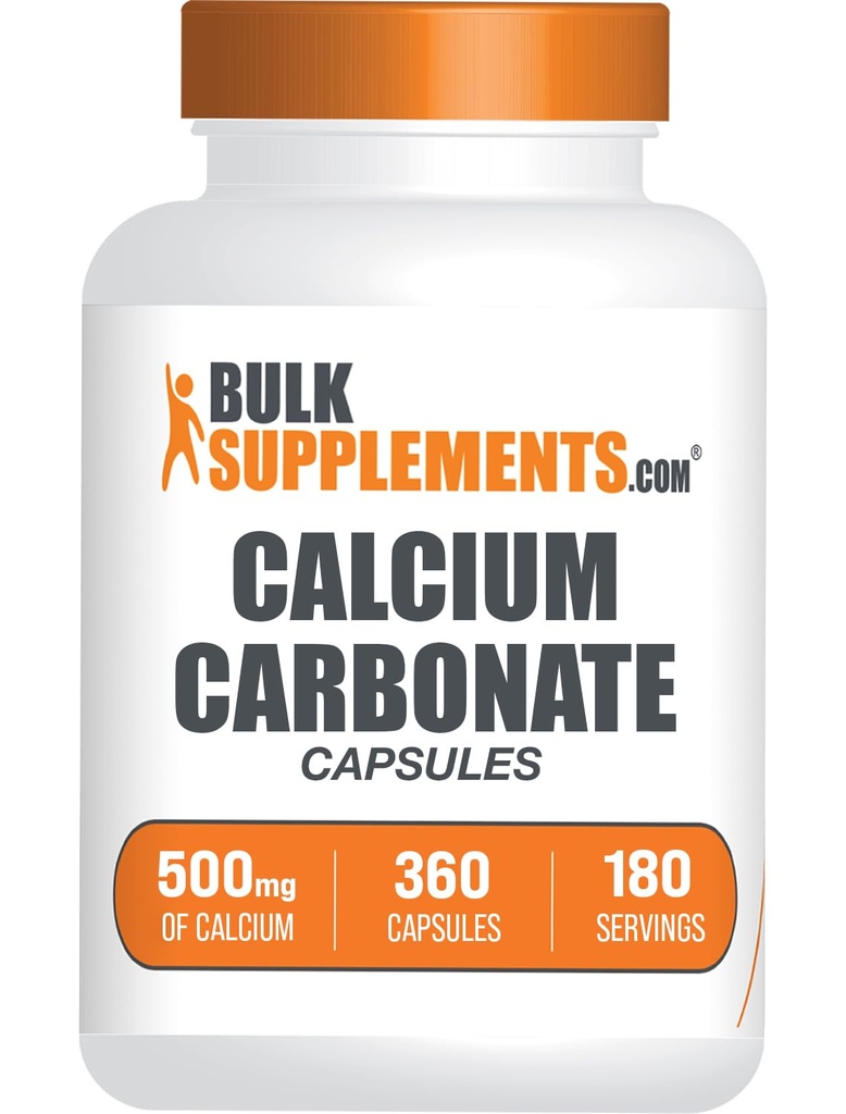 BulkSupplements.comuba Carbonate Capsules - Kalsiyum Karbonat Supplement, Kalsiyum Karbonat 500 mg - Kalsiyum Tamam, Gluten Free, 2 Capsules per Service, 360 Capsules (Pack of 1)