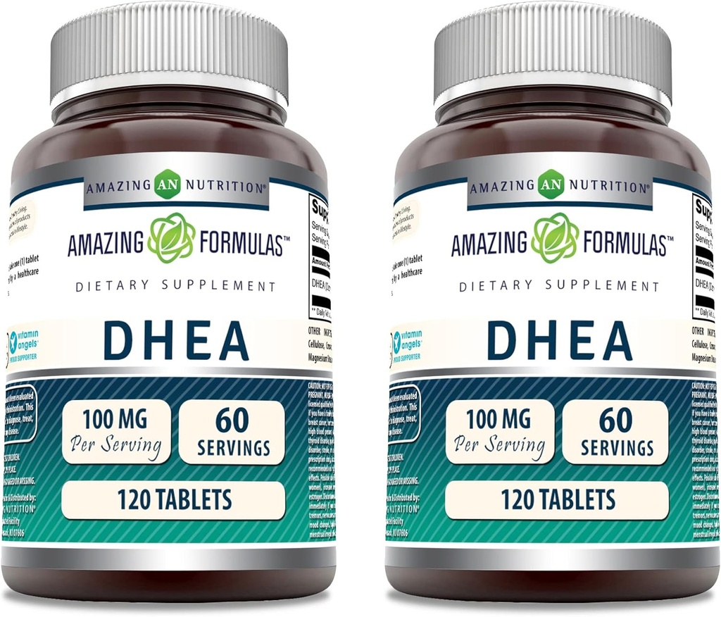 Amazing Formulas DHEA Supplement | 100 Mg per Serving | 120 Tablets | Non-GMO | Gluten-Free | Made in USA | (Pack of 2)