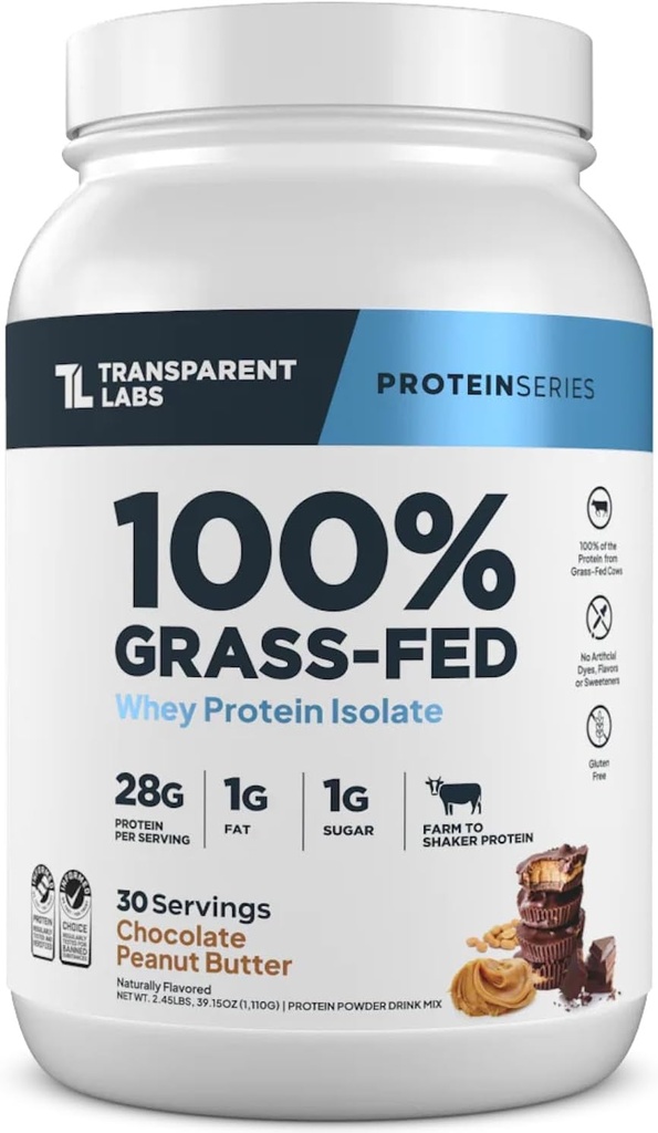 Gap Labs Grass-Fed Whey Protein Isolate - Doğal Flavored, Gluten Free Whey Protein Tozu, Servis başına 28g Protein - 30 Servis, Chocolate Peanut Butter