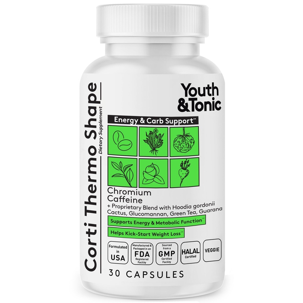 Gençlik ve Tonic Thermogenic Supplement 30 Capsules as Advanced Diyet Support for Energy Metabolism Focus for Men and Women with Caffeine Chromium Glucomannan Guarana Hoodia Gordonii