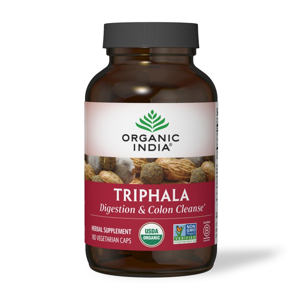 ORGANIC INDIA Triphala Capsules Organic - Herbal Supplement with Amla, Bibhitaki, Haritaki, Digestion & Colon Support, Immune System Support, Adaptogen, Vegan, USDA sertifikalı Organik - 180 Capsules