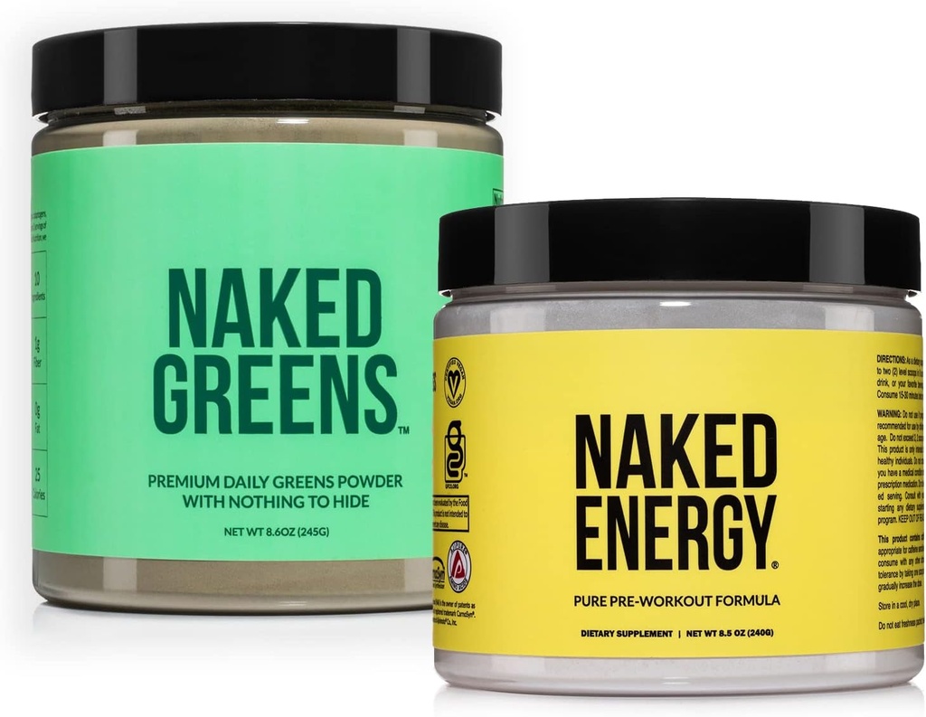 NAKED Vegan Energizing Bundle Unflavored Energy Nutrition Super Greens Powder Organic Greens Supplement