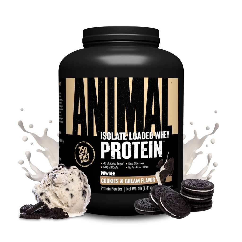 Animal Whey Isolate protein Toz - Pre & Post Workout Muscle Builder ve Recovery için Erkekler ve Kadınlar için Enzymes - 25g Protein, Büyük Tadı, Low Sugar - Cookies & Cream 4 lbs