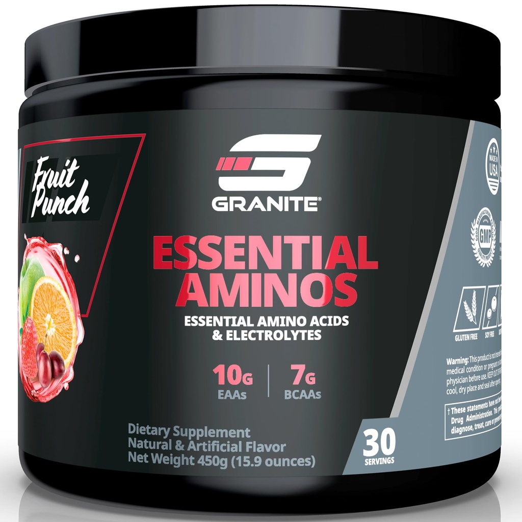 Granit Temel Amino Asitler Kas Kurtarma ve Büyüme için Toz 10g EAAs ve 7g BCAAs - Soy-Free, Gluten-Free, 448g (30 Hizmet)
