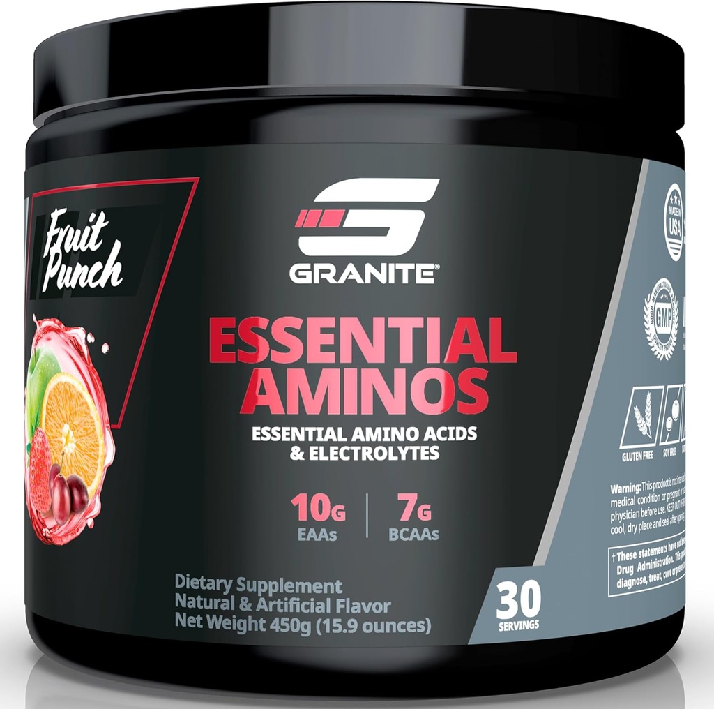 Granite Essential Amino asitler Kas Kurtarma ve Büyüme için 10g EAAs ve 7g BCAAs - Soy-Free, Gluten-Free, 448g (30 hizmet)