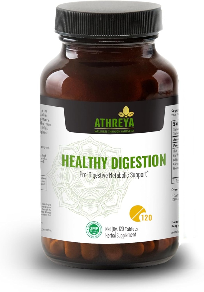Athreya Herbs Sağlıklı Digestion Tabletler | 120 Tablet | Digestive Support | Pre-Digestive Metabolic Support | Intestinal Health | Antioksi Boost | Vegan, Non-GMO | 30 Day Supply