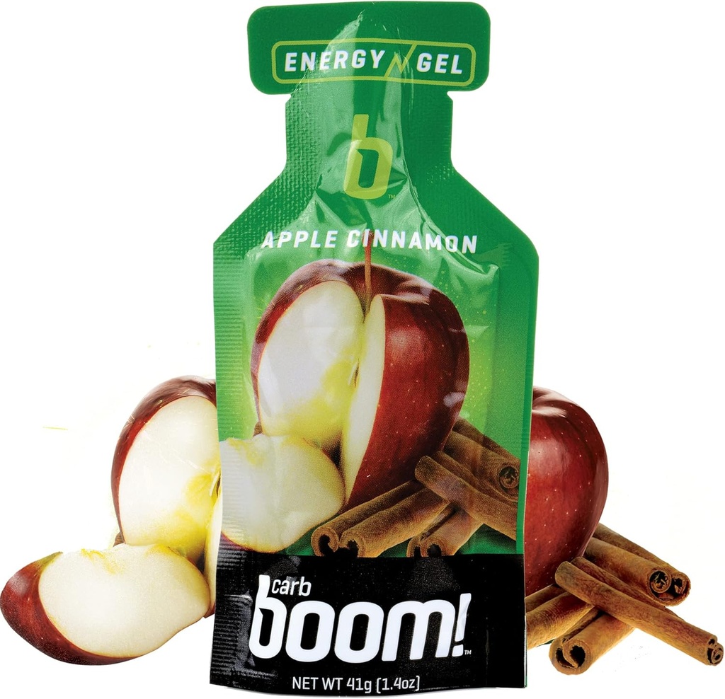 Διατροφή Boom - Carb Boom Energy Gel - Fruit-Flavored Energy Gels - Γέλη προπόνησης - Ενέργεια Gel για Ποδηλασία - Τρέξιμο Gel - Φυσική ενέργεια Gel - Apple Κανέλα (24 Pack)