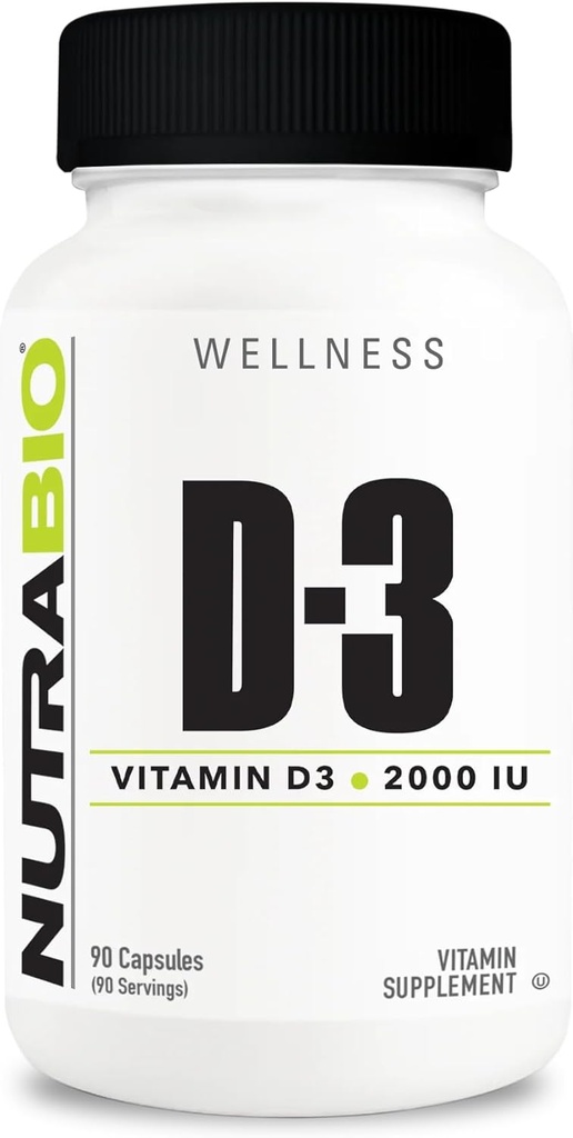 NutraBio Βιταμίνη D (2000 IU), ανοσοποιητική υποστήριξη - 90 κάψουλες λαχανικών