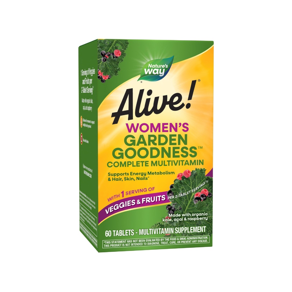 Ο Δρόμος της Φύσης Ζωντανός! Garden Goodness Πολυβιταμίνη για γυναίκες, υψηλής ισχύος Β-βιταμίνες για την υποστήριξη της κυτταρικής ενέργειας*, 1 σερβιρίσματος Veggies & Fruits**, 60 δισκία