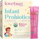 LOVEBUG Infant Probiyotiks 377 months - USDA Organic Probiyotiks for Bebekler, Supports Baby Gas, Colic, Diarrhea and Newborn Constipation Relief, Allergen & Sugar Free, Tasteless Toz, 30 Pack