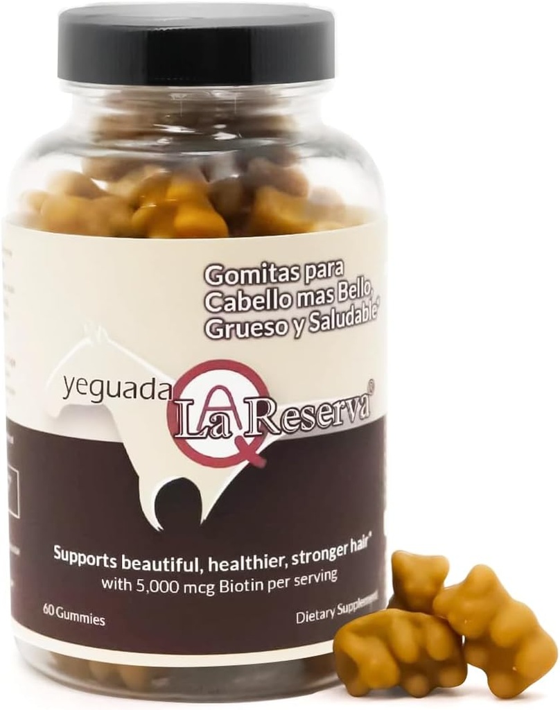 Yeguada La Reserva Hair and Nails Gummies, 5000 mcg Biotin, Hair Skin ve Nails için E & C Gummies, 60 Adet | Gomitas para Cabello y Unas mask Largo, Fuerte y Saludable – 60
