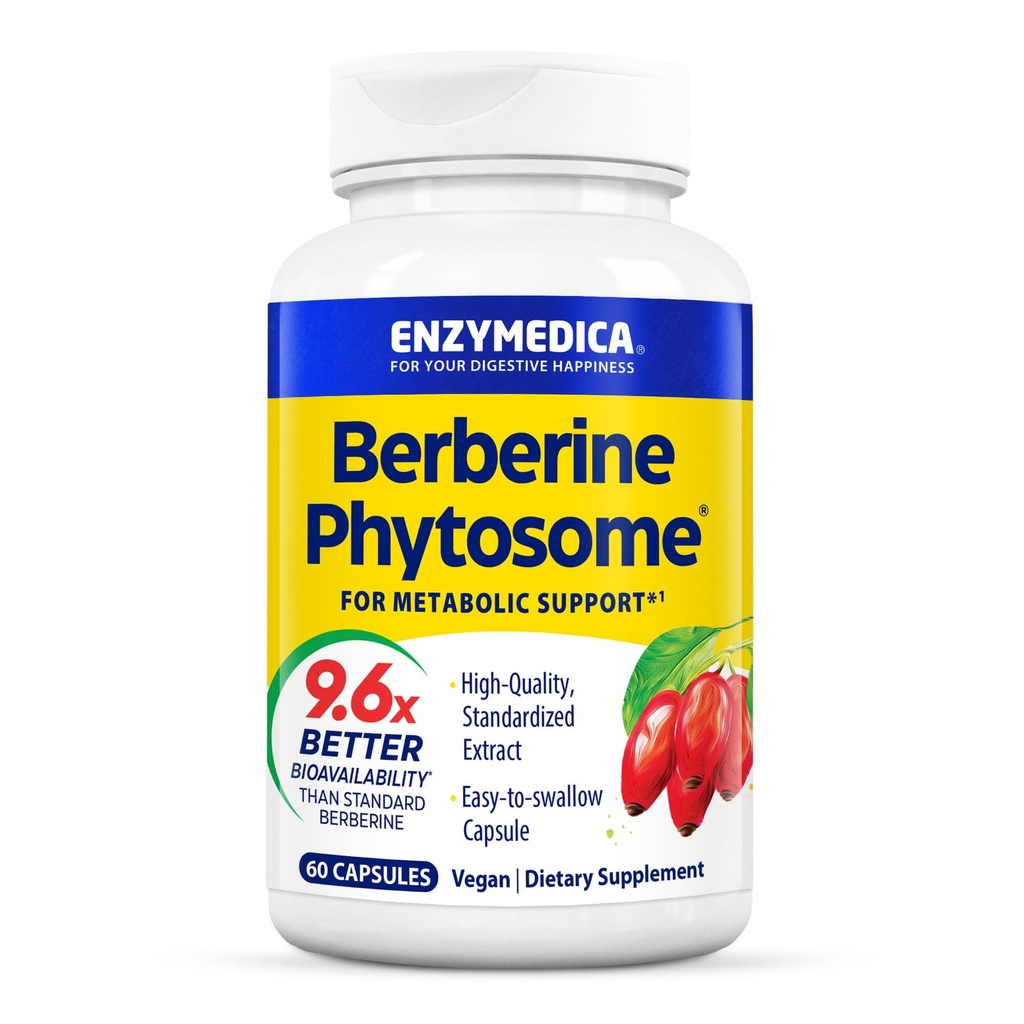 Enzymedica, Berberine Phytosome, 9.6X Better Bioavailability, High Potency Natural Vegan Diyetary Supplement for Metabolic Support, 60 Capsules
