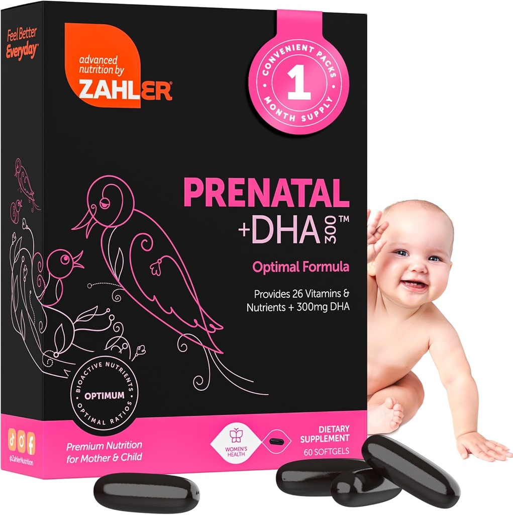 Zahler Προγεννητική Βιταμίνη με DHA & Folate - DHA Συμπληρώματα & Προγεννητική Πολυβιταμίνη για τη μητέρα και το παιδί - Kosher Προγεννητικές Βιταμίνες με τον σίδηρο, Pre Natal Softgels 60 Count