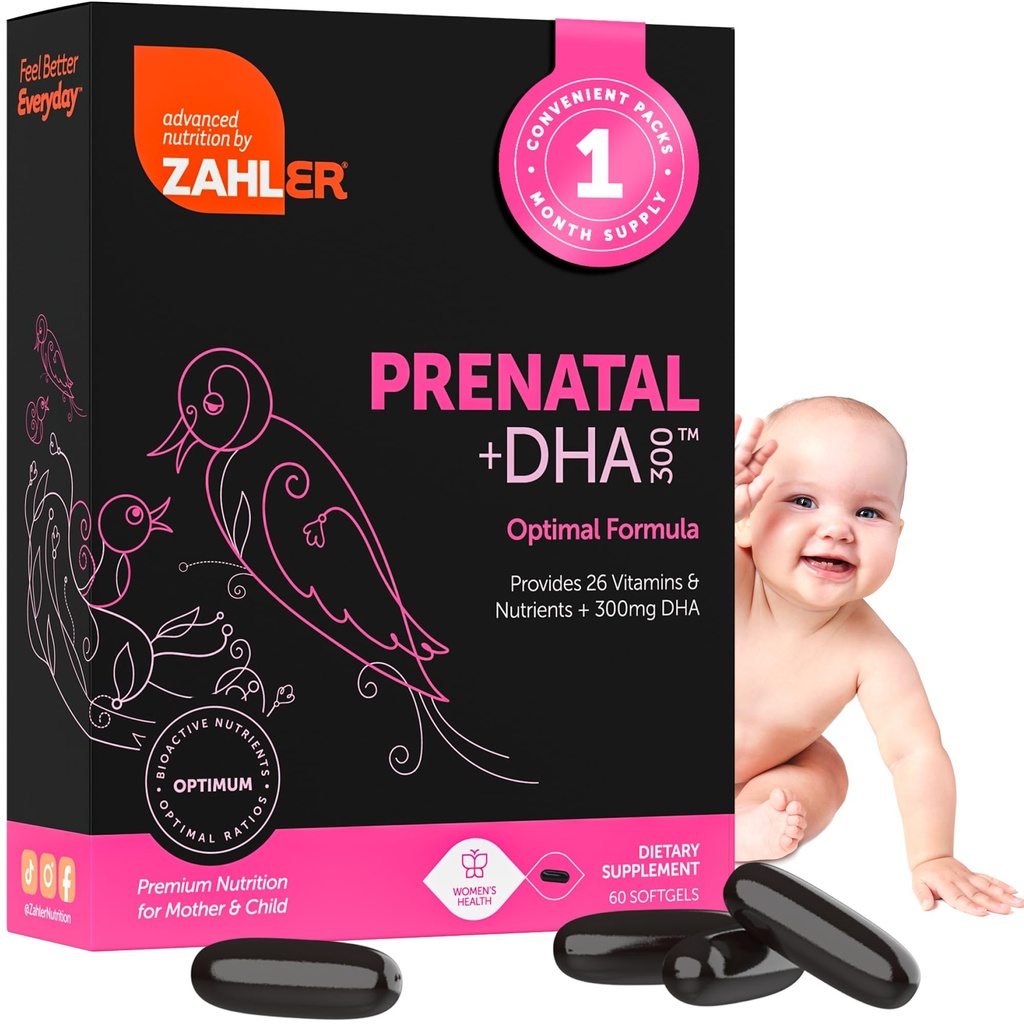Zahler DHA & Folate ile Prenatal Vitaminleri - DHA Supplements & Prenatal Multivitamin for Mother and Child - Kosher Prenatal DHA Prenatal Vitaminleri Demir ile, Pre Natal Softgels 60 Kont