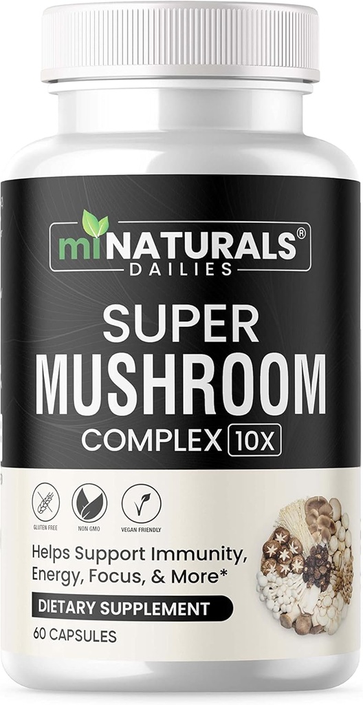 MINATURALS Mushroom Complex Capsule - Lion's Mane, Reishi, Cordyceps, Chaga, Turkey Tail, Maitake - Συμπλήρωμα Real Fruiting Body - 10 in 1