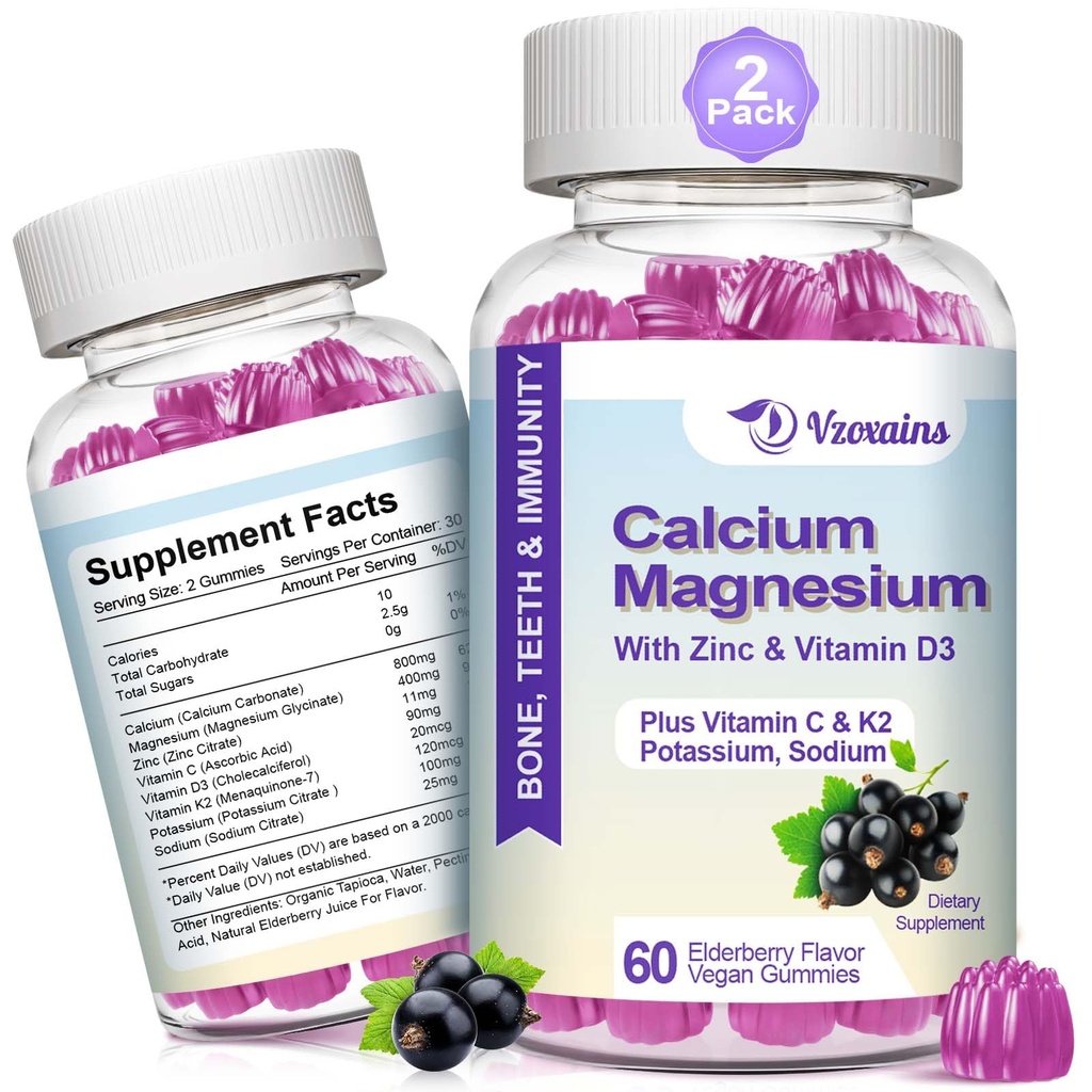 Yüksek Aborpsiyonal Gummies, Sugar Freeuba Magnezyum Supplement with Pyum Vitamin D3 for B0ne & Teeth Strength, Muscle Function - Vegan, Elderberry Flavor 120 Cts