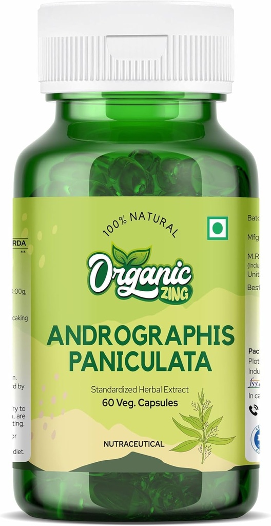 Organik ZING Andrographolide Supplement - Andrographis panulata'dan alıntı - Vegan & Gluten-Free - 60 Capsules, 400 mg Her Şey
