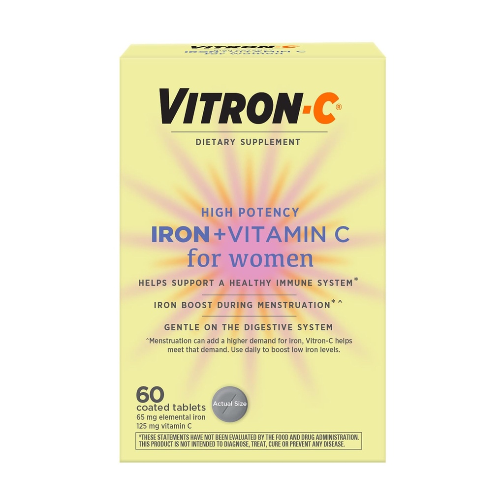 C vitamini olan kadınlar için Vitron-C Iron Supplement, Red Blood Cell Production & Immune Support için, 60 Kont