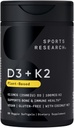 Sports Research® Vitamin D3 + K2 w/Coconut Oil - Vegan Vitamin D 2500iu (62.5mcg) & Mk7 Vitamin K 100mcg for Bone & Immune Support - Vegan Certified · Non-GMO · Soy Free - 60 Softgels