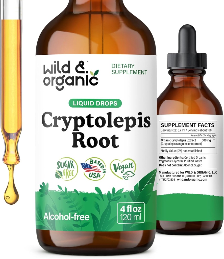 Wild & Organic Cryptolepis Tincture - Herbal Drops For Detox & Immune Support - 2-Month Supply - Sıvı Cryptolepis Root Extract Drops - Vegan, Sugar & Alkol-Free - 4 fl oz