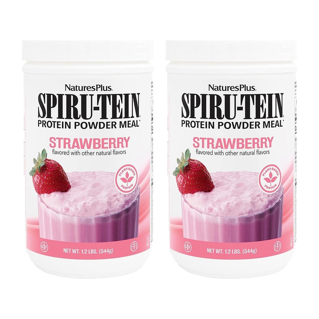 NaturesPlus SPIRU-TEIN, Strawberry - 1.2 lbs, Pack of 2 - Plant-Based Protein Shake - Non-GMO, Vegetarian, Gluten Free - 32 Total Servings