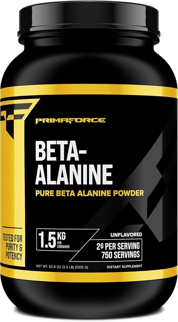 Primaforce Beta Alanine Powder, Unflavored, 1,5 kg - Χωρίς γλουτένη, Συμπλήρωμα μη ΓΤΟ για άνδρες και γυναίκες