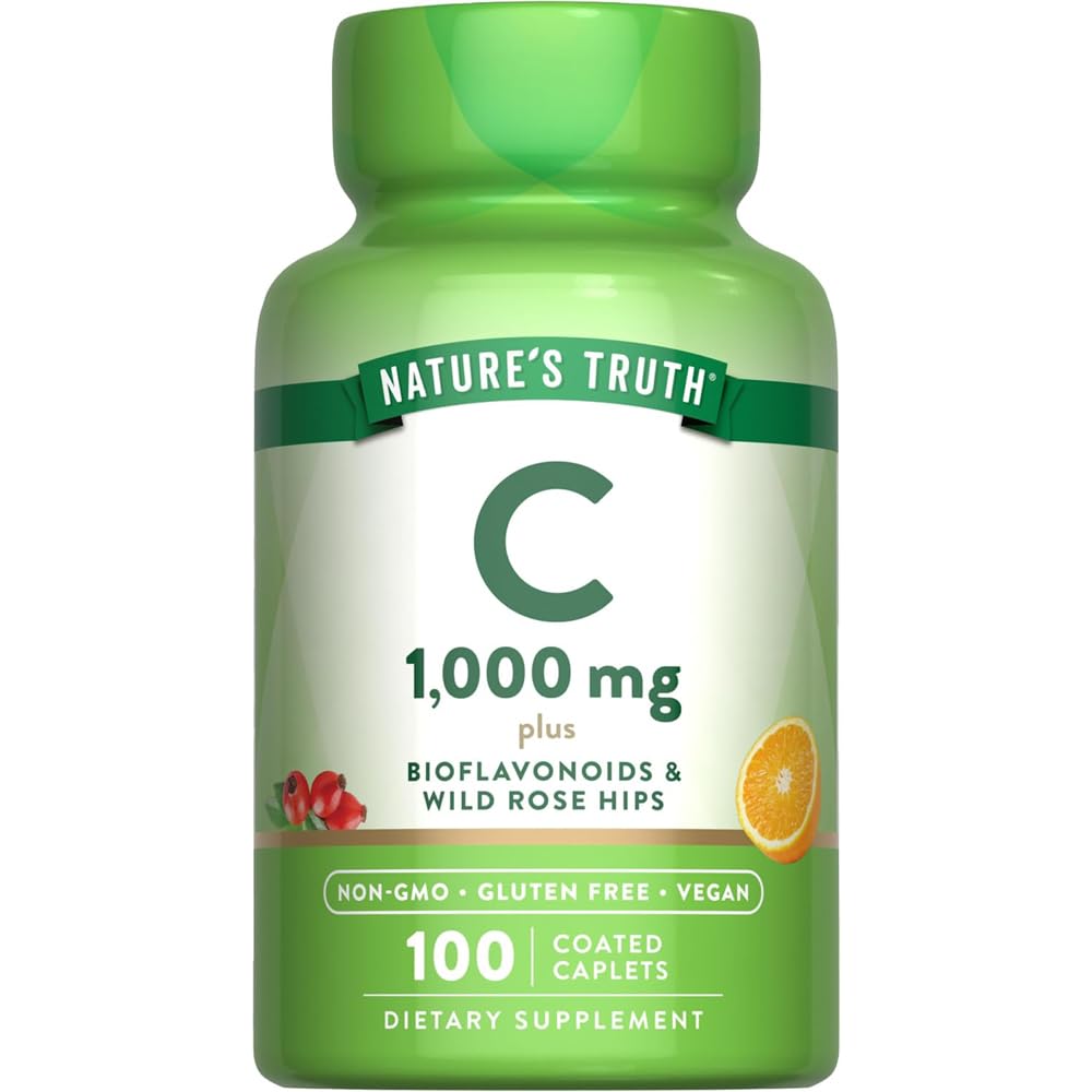 Doğanın Gerçek Vitamini C Bioflavonoids & Rose HIPS | 1000 mg | 100 Caplets | Vegan, Non-GMO ve Gluten Free Supplement Supplement Supplement