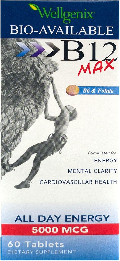 Wellgenix Bio-Available Sublingual B12 B6 Folate Vitamin Yüksek Absorpsiyon için formüle edildi - Beslenme Çokvitamin Tamam (60 ct) 1 Pack