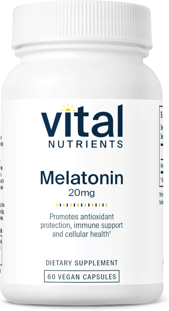 Vital Nutrients Melatonin 20mg | Vegan | Vücut Doğal Uyku Döngüsünü Desteklemek için Uyku Tamamı* | Gluten, Süt, Soy Free | 60 Capsules