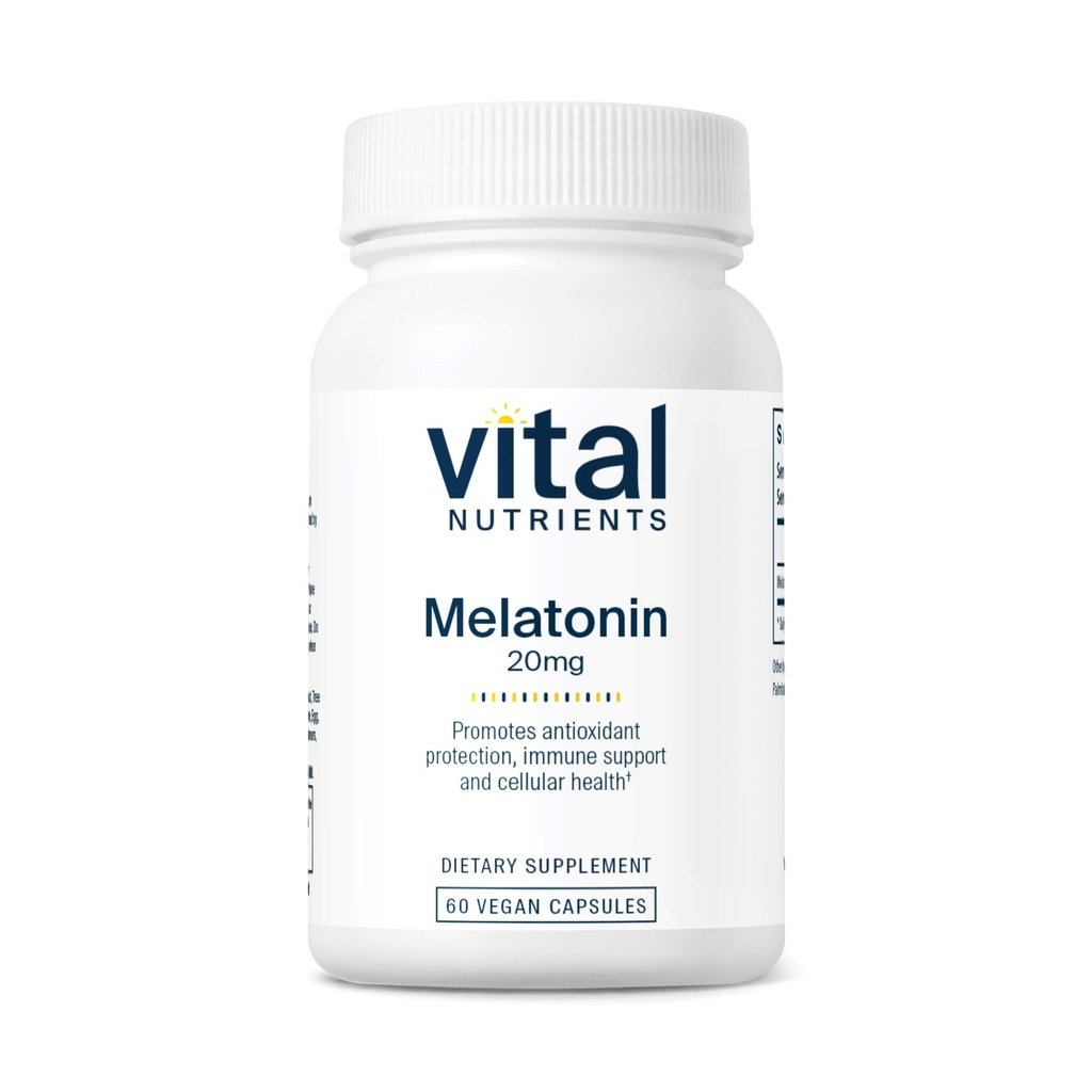 Vital Nutrients Melatonin 20mg | Vegan | Vücut Doğal Uyku Döngüsünü Desteklemek için Uyku Tamamı* | Gluten, Süt, Soy Free | 60 Capsules