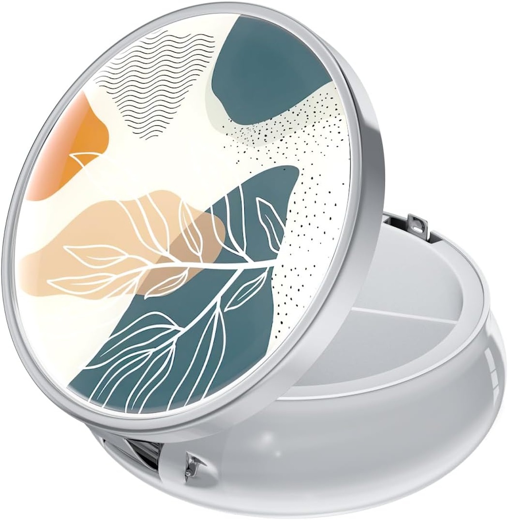 Rouidr Pill Box, 3 Karşılaştırmalı Tıp Pill Case, Small Metal Travel Medicine Box for Purse & Pocket, Silver, Abstract Boho Leaf