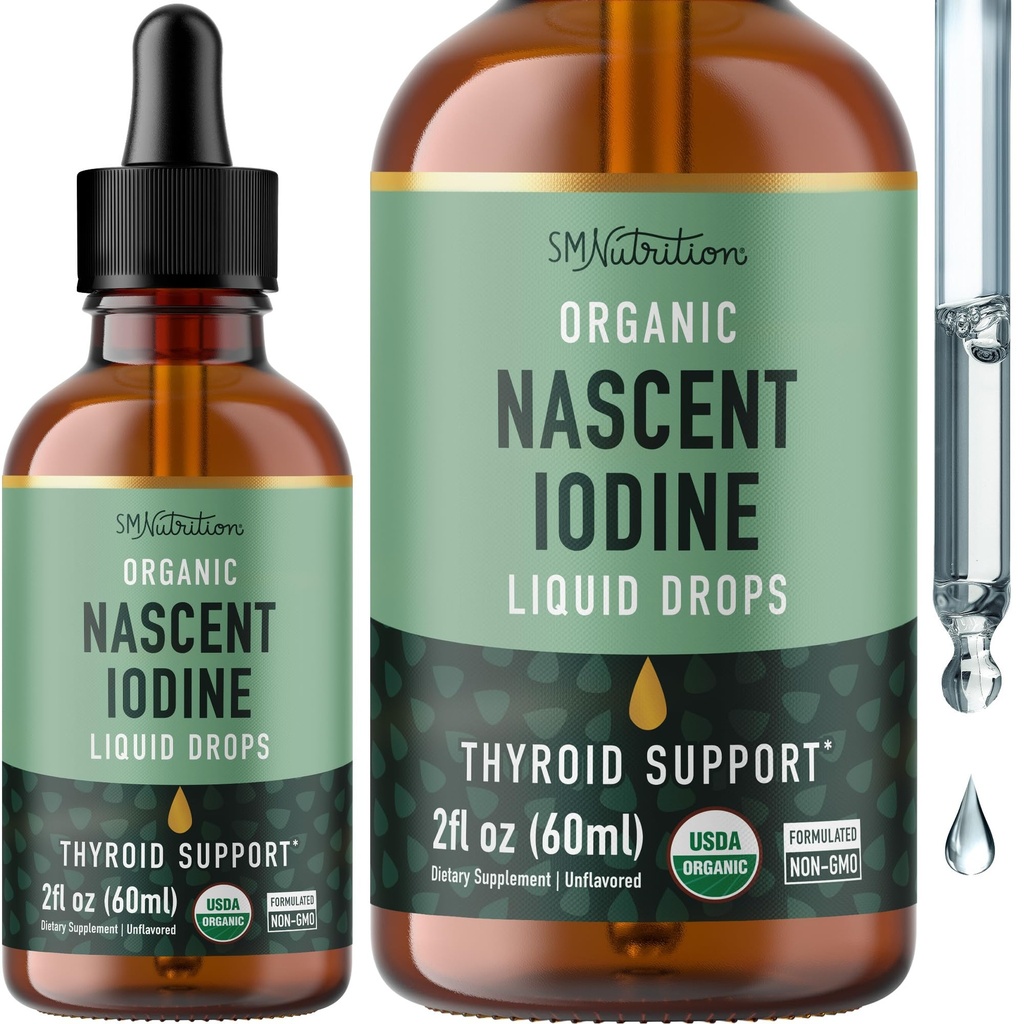 Tiroid Desteğiniz için Organik Iodine Sıvı | Nascent Iodine Supplements | USDA sertifikalı Organik | Decolorized P properties Iodide Liquid for Yourroid Support | 1100 mcg | 2 Fl Oz, Over 1-Year Supply