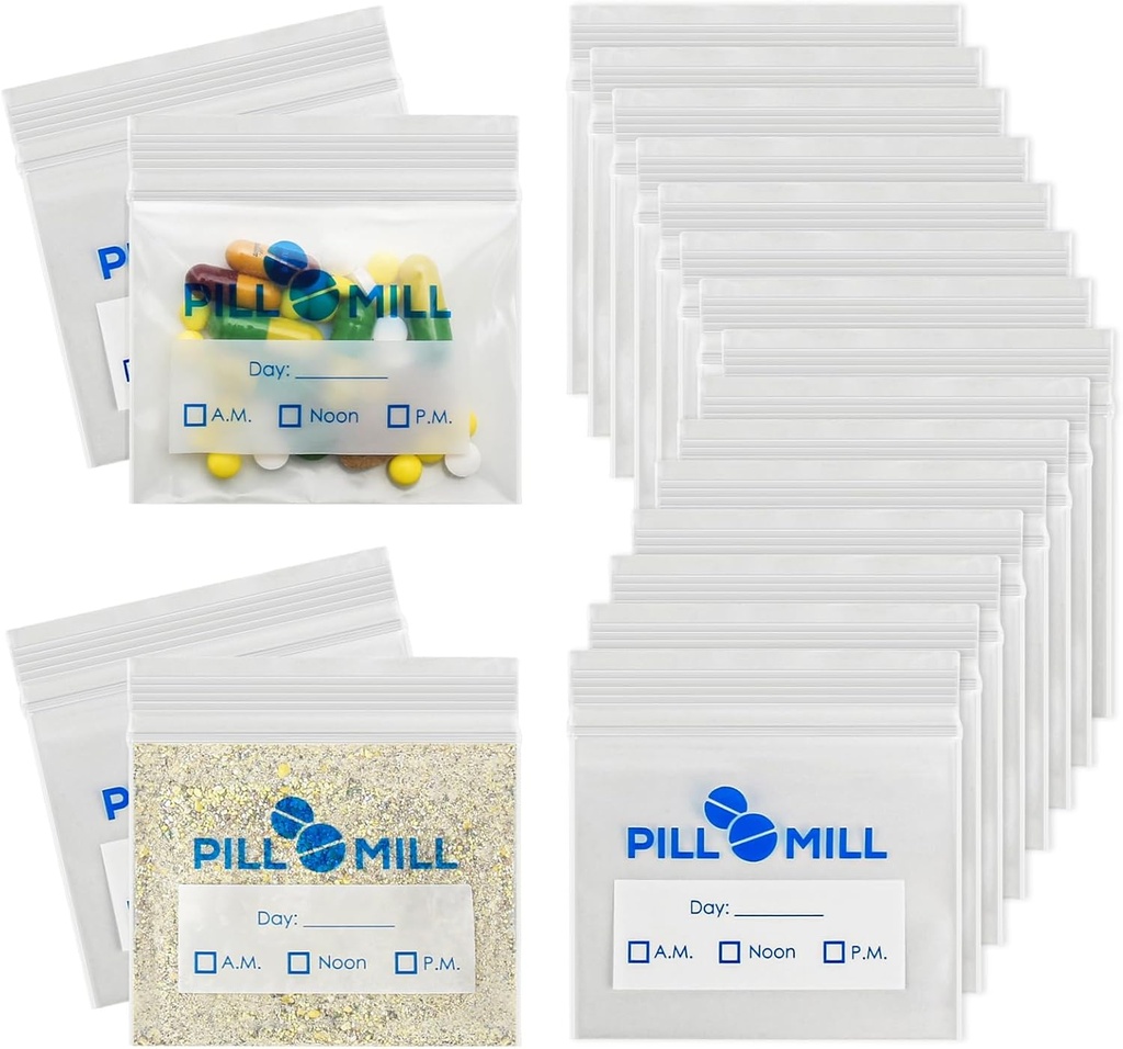 Pill Bag Count - Boyut 3" X 2" 3 Mil - Plastik Pill Organize Çanta - Küçük Pocket Pill Baggies - Seyahat Pill Pouch Daily AM PM Medical Storage Pouches - Locking Pill Carrier Konteyner (100-Pack)