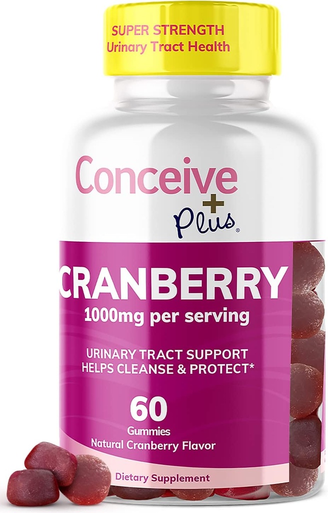 CONCEIVE PLUS Cranberry Gummies - 1000 mg Strength Cranberry Gummy Vitamins, Urinary Health, 60 Gummy Count, 30 Day Supply