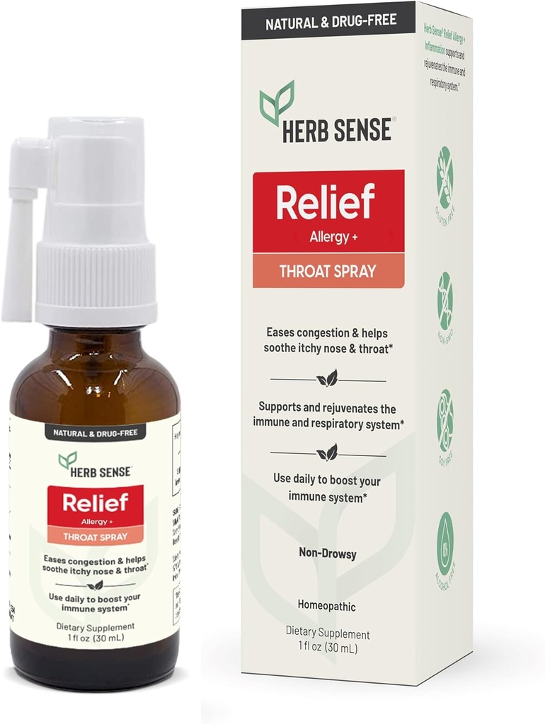 Herb Sense Alerji Yardımı, Throat Spray, Soğutma & Soothing, Daily Support, Drug-Free, Natural, Immune Support, 1 oz, Gluten-Free, Non-GMO