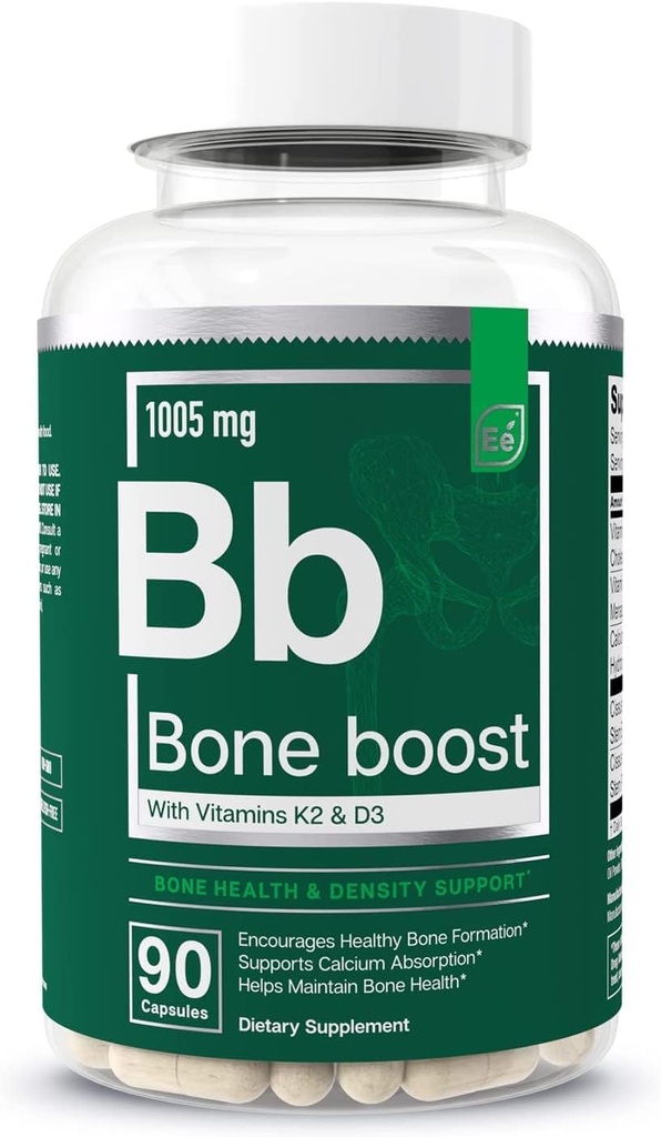 Temel Elements Bone Boost Bone Health Supplement - Bone Support anduba Supplement with Vitamin D 3, K2, Cissus Quadrangularis for Bone Strength - 90 Capsules (30 Day Supply)