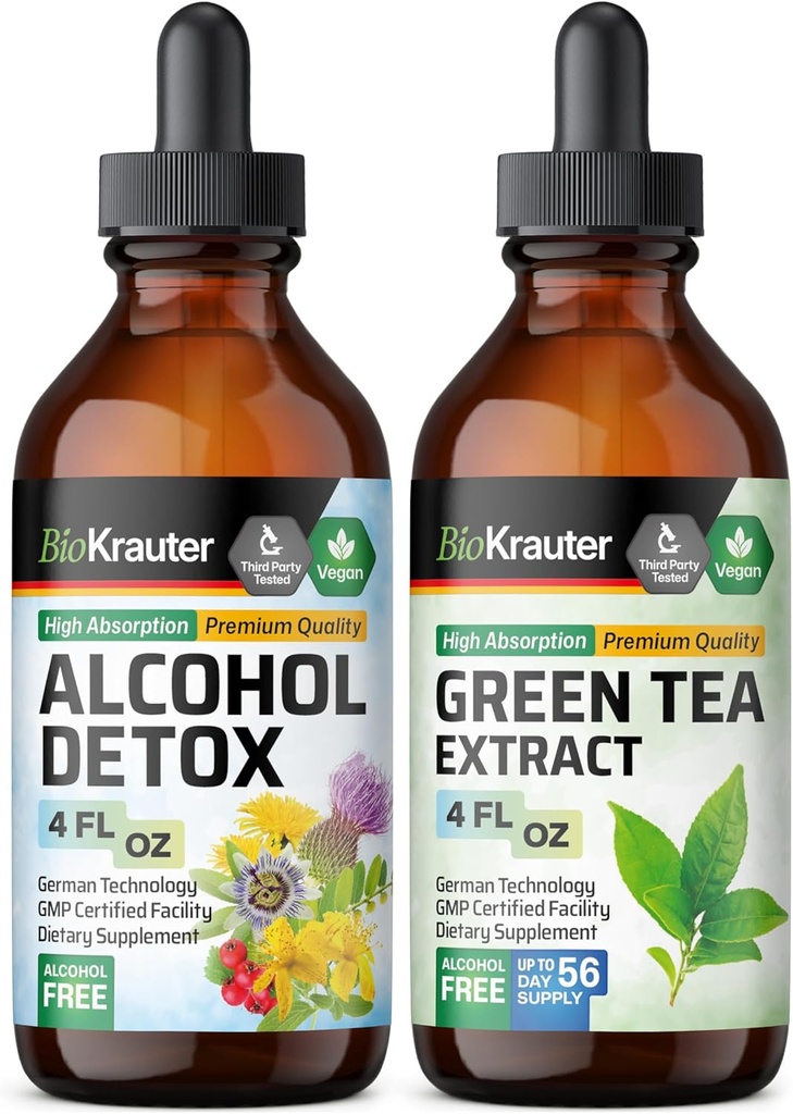 BIO KRAUTER Alkol Detox Tincture 4 Fl. Oz. & Green Tea Extract Tincture 4 Fl. Oz.