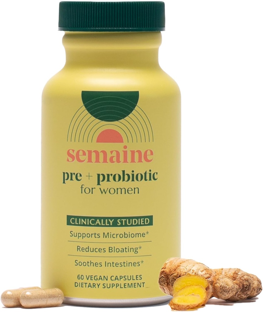 Semaine Super Powered Prebiotic + Probiotic για τις γυναίκες, Αποτελεσματική 3-σε-1 Multi-Action Formula to Nourish Gut Health, Soothe IBS, Υποστήριξη Bloat Relief & Immunity Boost, Κλινική-Μελέτη (60 ct)