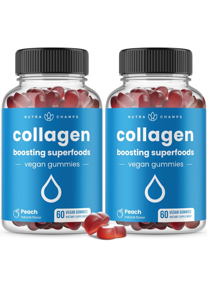 NutraChamps Collagen Boosting Gummies, Collagen Branson Gummy for Natural Collagen Production, Vegan Pectin Supplements Chews for Women & Men, 60 Peach Gummies (Pack of 2)