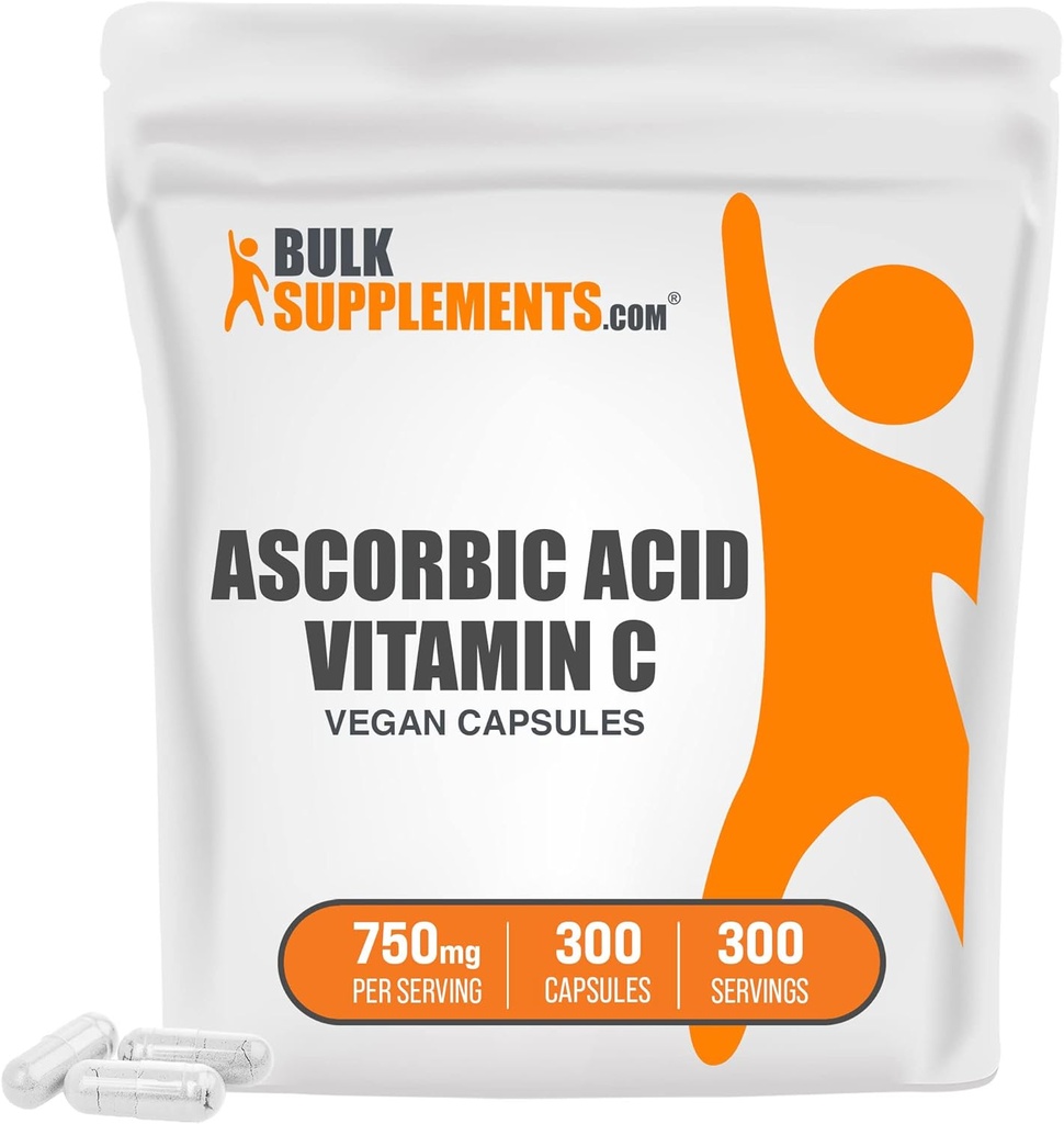 BulkSupplements.com Κάψουλες Ασκορβικού Οξέως (Κάψουλες Βιταμίνης C) - Βιταμίνη για την Ανοσολογική Υποστήριξη - Vegan - 1 Κάψουλα ανά Σερβίρισμα - 10-Month Supply (300 Veg Κάψουλες)
