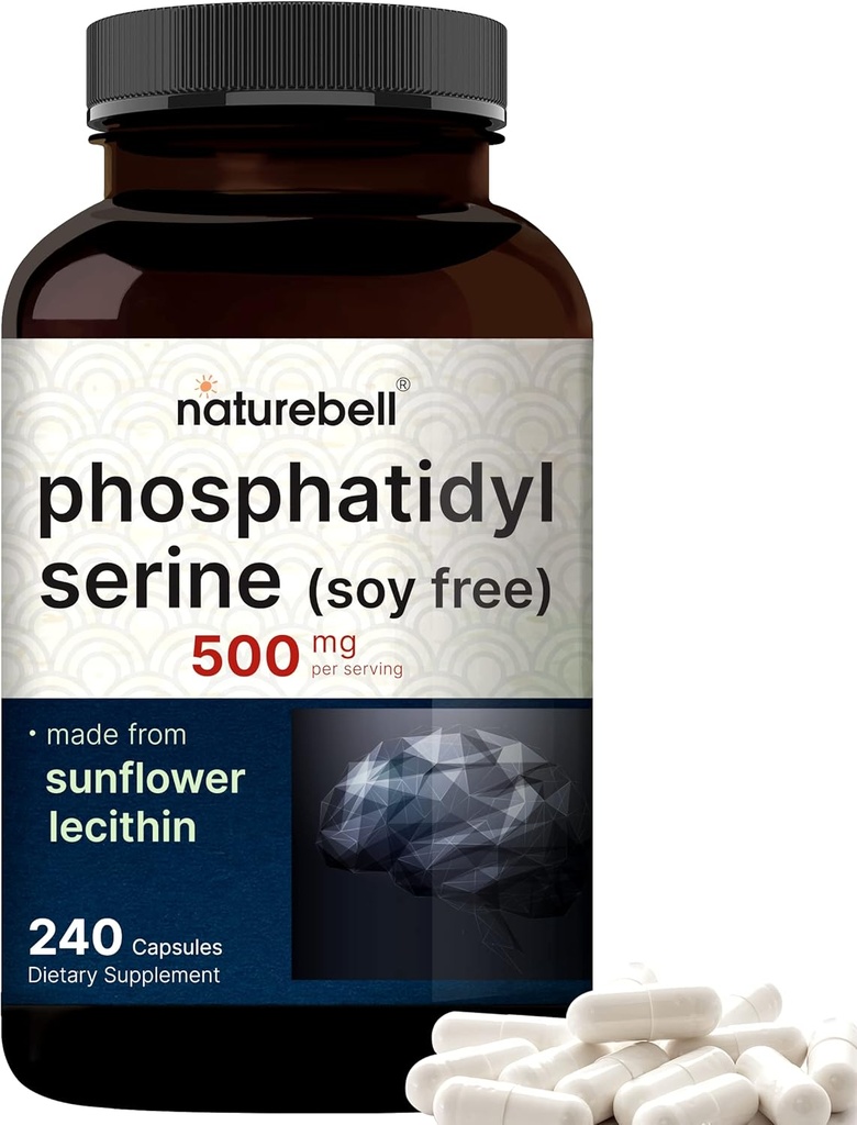 Ultra Strength Phosphatidylserine Supplement 500 mg Per Servis, 240 Capsules | Soy Free, Sunflower Lecithin - Supports Cognitive Health and Brain Function – Non-GMO