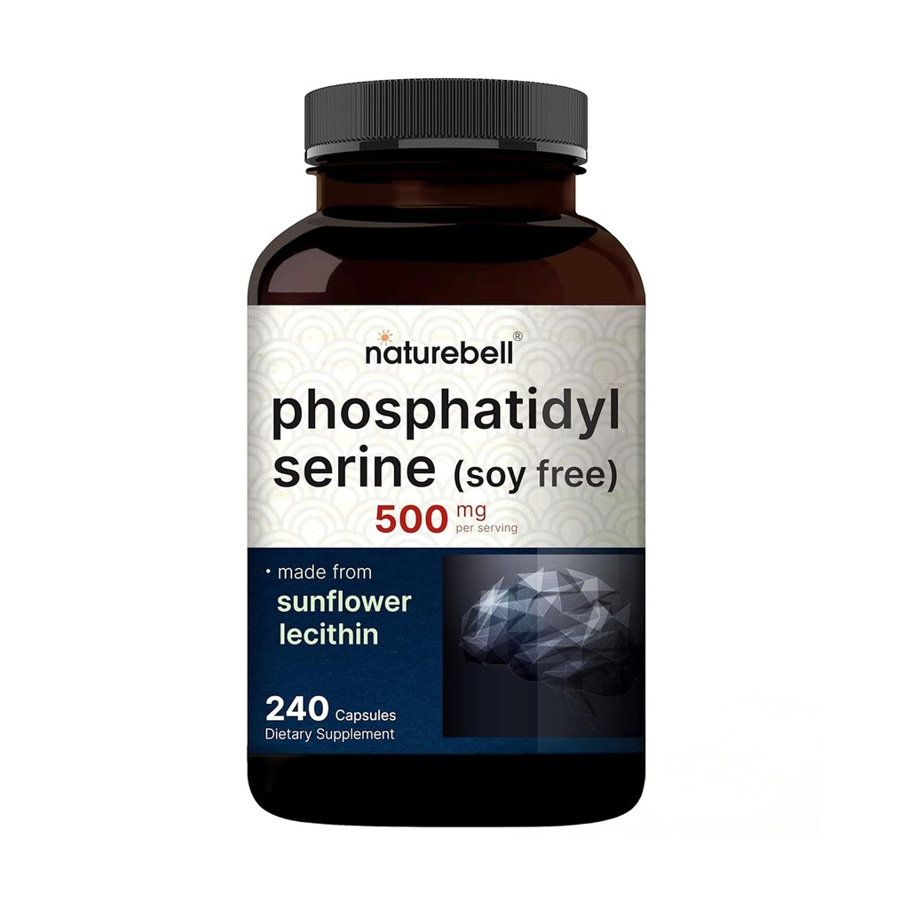 Ultra Strength Phosphatidylserine Supplement 500 mg Per Servis, 240 Capsules | Soy Free, Sunflower Lecithin - Supports Cognitive Health and Brain Function – Non-GMO