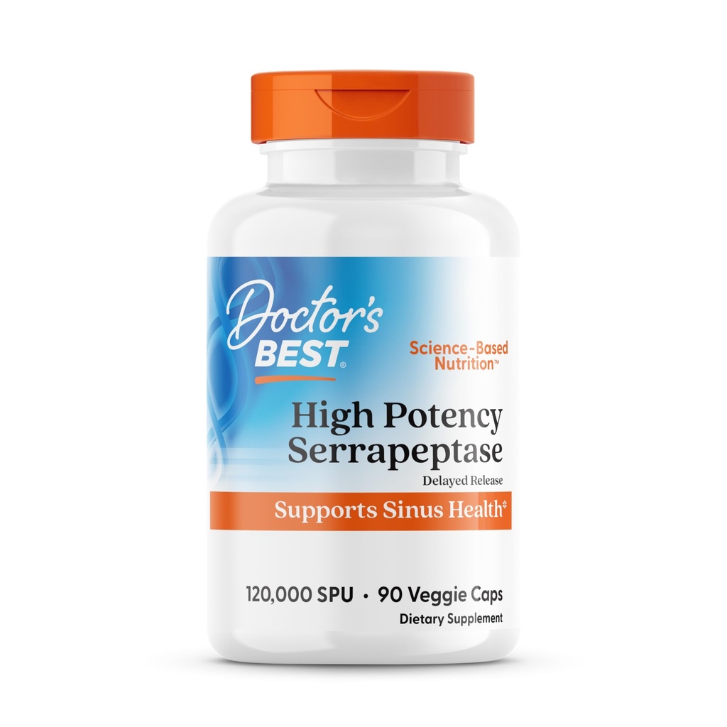 Doktorlar Best High Potency Serrapeptase, Supports Sinus Health 1 20.000 SPU, Non-GMO, Vegan 90 Veggie Caps
