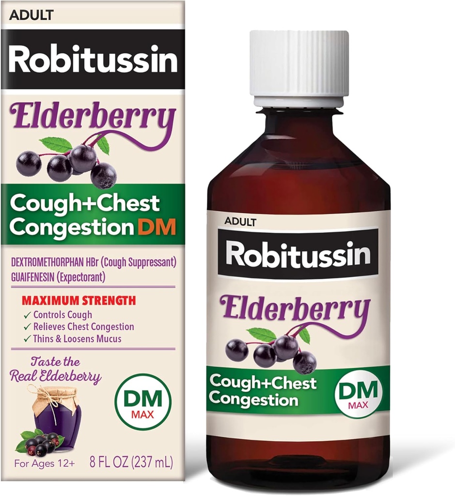 Robitussin En Güçlü Yaşlılar Cough Plus Chest Congestion DM, Cough Suppressant Yetişkinler için, Sıvı Cough ve Thor Congestion Relief - 8 Fl Oz Oz Oz