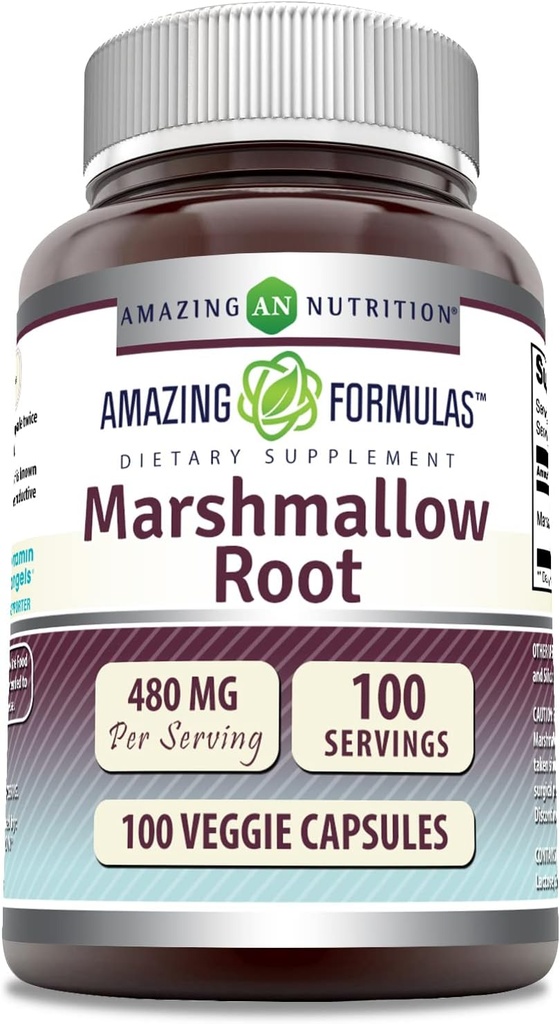 Amazing Formulas Marshmallow Root Supplement | 480 Mg Per | 100 Veggie Capsules | Non-GMO | Gluten Free | Made in USA