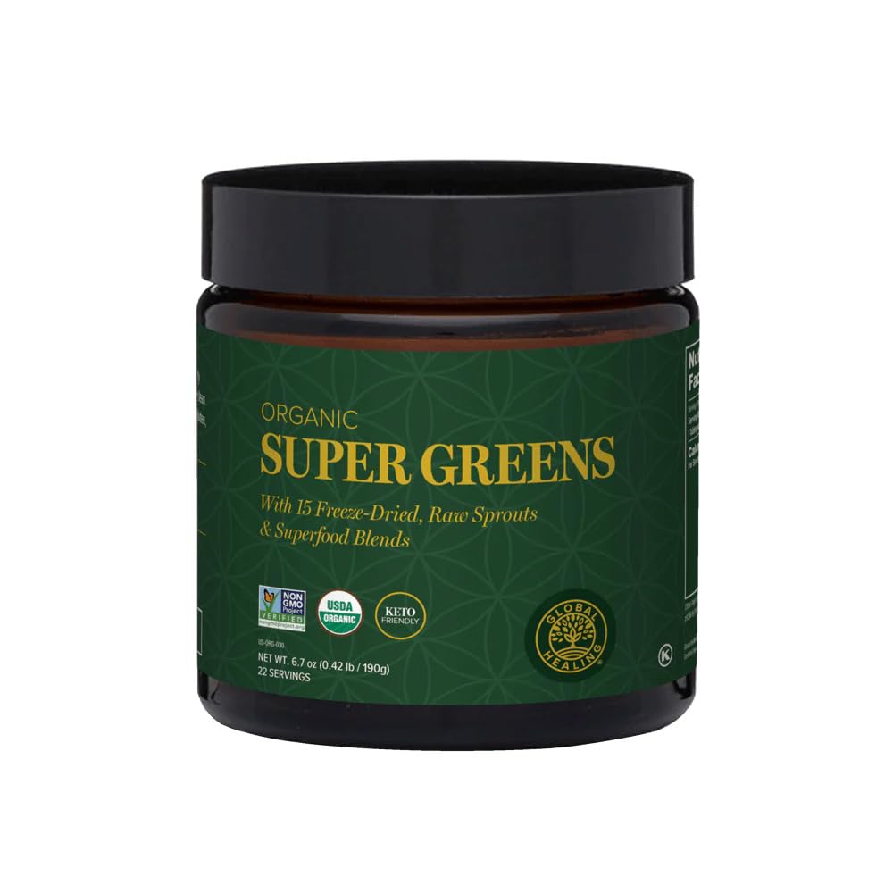 Global Healing Organic Super Greens Toz Toplantısı - Greens Superfood Toz 15 Raw Whole Sprouts - Günlük Beslenme için Yeşil Suyu Sertleştirmek - Gluten-Free Greens Supplements Superfood Toz