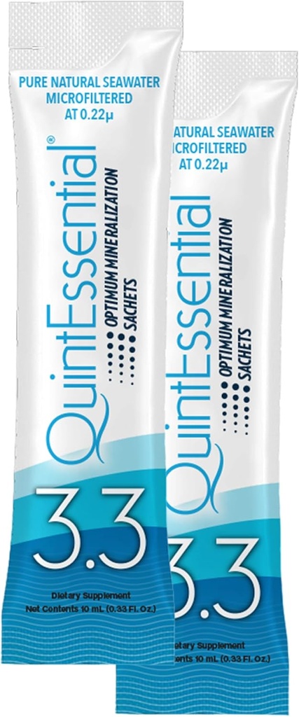 Quicksilver Scientific Quintessential 3.3 Σακάκια - Hypertonic Solution - Φιλτραρισμένο Sea Water Hydration Packets - Υγρά Ορυκτά για την αποκατάσταση των μυών, Stamina + Mineral Replenishment (30 Count)
