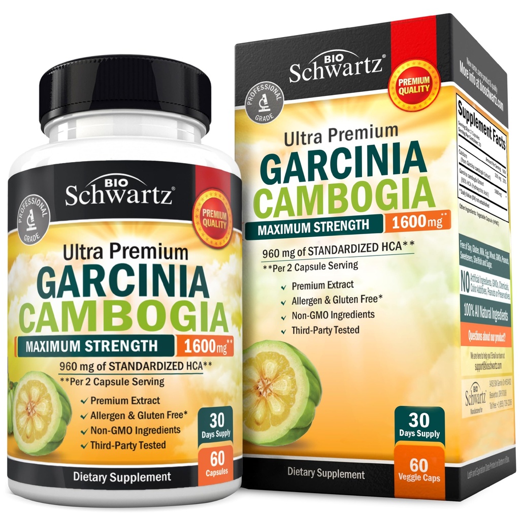 Garcinia Cambogia Kilo Kayıp Pills - Erkekler ve Kadınlar için En Güçlü ve Fat Burner - 1600 mg Natural Extract & 960mg HCA - Metabolism ATM & Carb Blocker Capsules - 60Ct